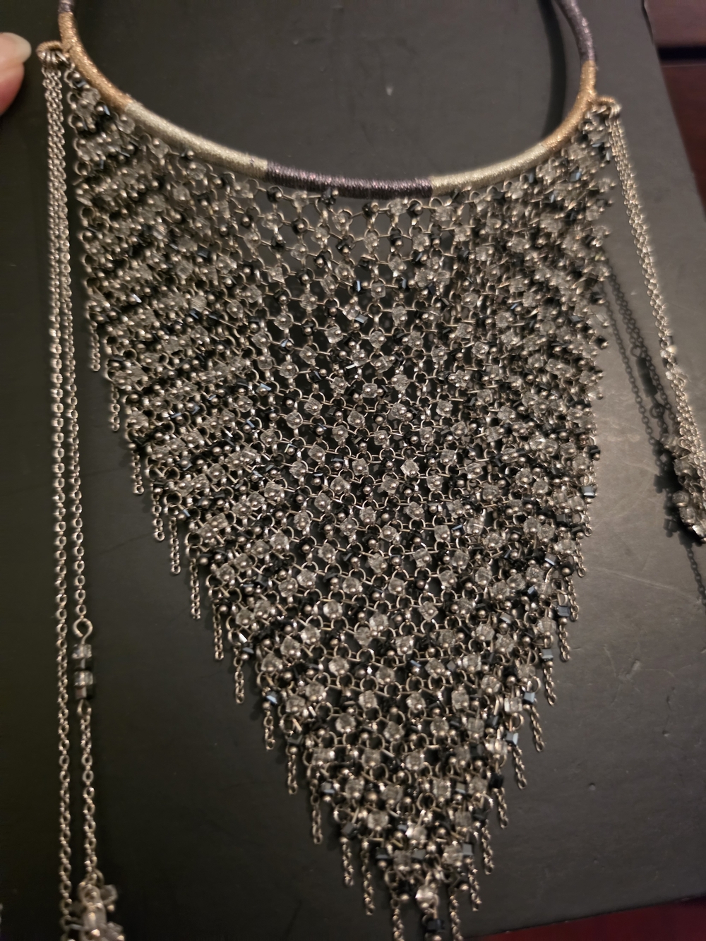 Zara Gunmetal Black Fringe Bib Necklace